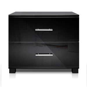 Ashley Rose High Gloss Two Drawers Bedside Table - Black - Ashley Rose