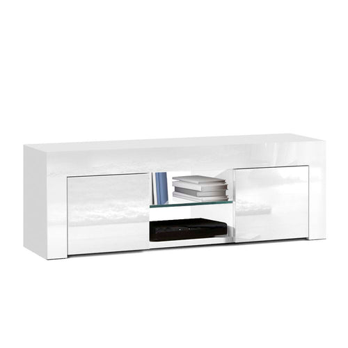 Ashley Rose 130cm High Gloss TV Stand Entertainment Unit Storage Cabinet Tempered Glass Shelf White - Ashley Rose