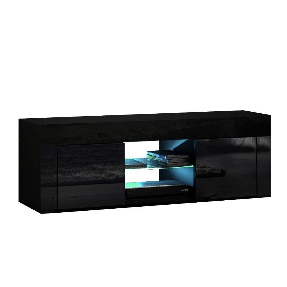 Ashley Rose 130cm RGB LED TV Stand Cabinet Entertainment Unit Gloss Furniture Black - Ashley Rose