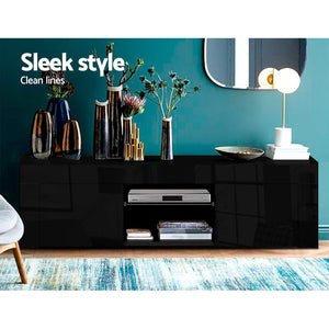 Ashley Rose 130cm RGB LED TV Stand Cabinet Entertainment Unit Gloss Furniture Black - Ashley Rose