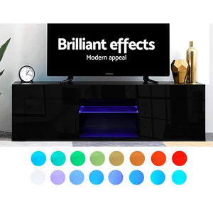 Ashley Rose 130cm RGB LED TV Stand Cabinet Entertainment Unit Gloss Furniture Black - Ashley Rose