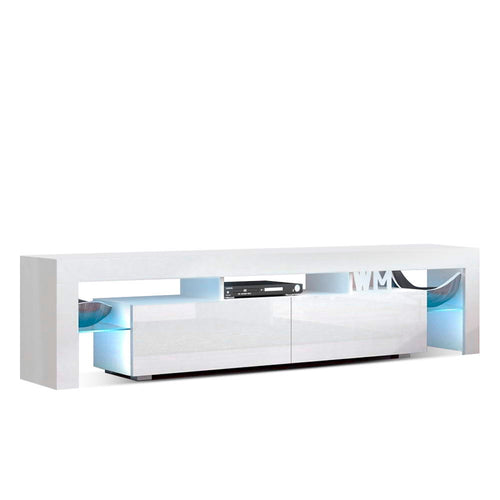 Ashley Rose 189cm RGB LED TV Stand Cabinet Entertainment Unit Gloss Furniture Drawers Tempered Glass Shelf White - Ashley Rose