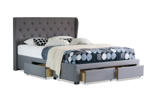 Cambridge Fabric Double Drawers Storage Bed Grey - Ashley Rose