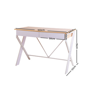 Ashley Rose Metal Desk with Drawer - White with Oak Top - Ashley Rose