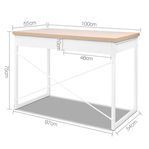 Ashley Rose Metal Desk with Drawer - White with Wooden Top - Ashley Rose