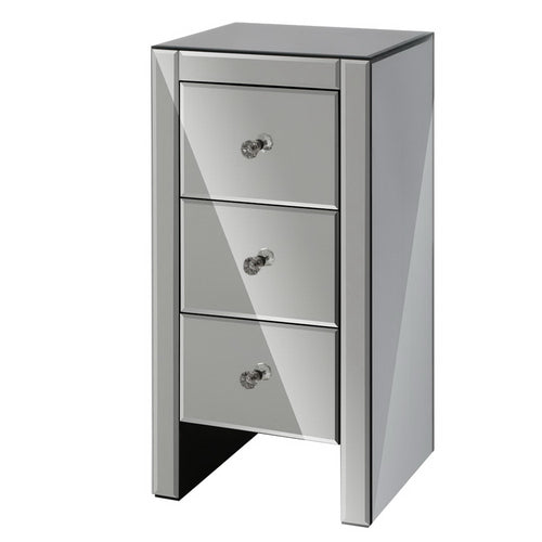 Ashley Rose Mirrored Bedside Tables Drawers Crystal Chest Nightstand Glass Grey - Ashley Rose