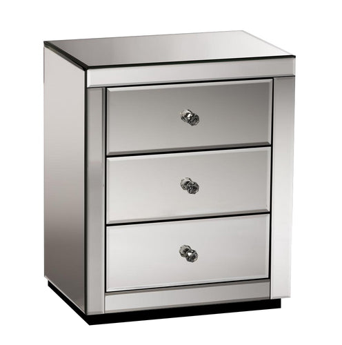 Ashley Rose Mirrored Bedside table Drawers Furniture Mirror Glass Presia Smoky Grey - Ashley Rose