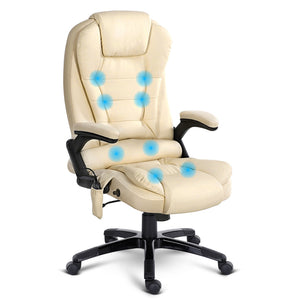 8 Point PU Leather Reclining Massage Chair - Beige - Ashley Rose