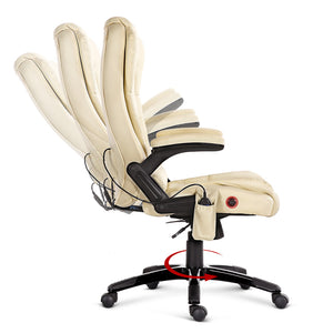 8 Point PU Leather Reclining Massage Chair - Beige - Ashley Rose