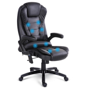 8 Point PU Leather Reclining Massage Chair - Black - Ashley Rose