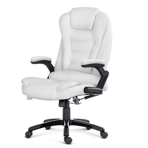 8 Point PU Leather Reclining Massage Chair - White - Ashley Rose