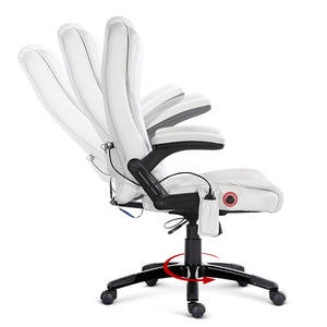 8 Point PU Leather Reclining Massage Chair - White - Ashley Rose