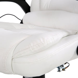 8 Point PU Leather Reclining Massage Chair - White - Ashley Rose