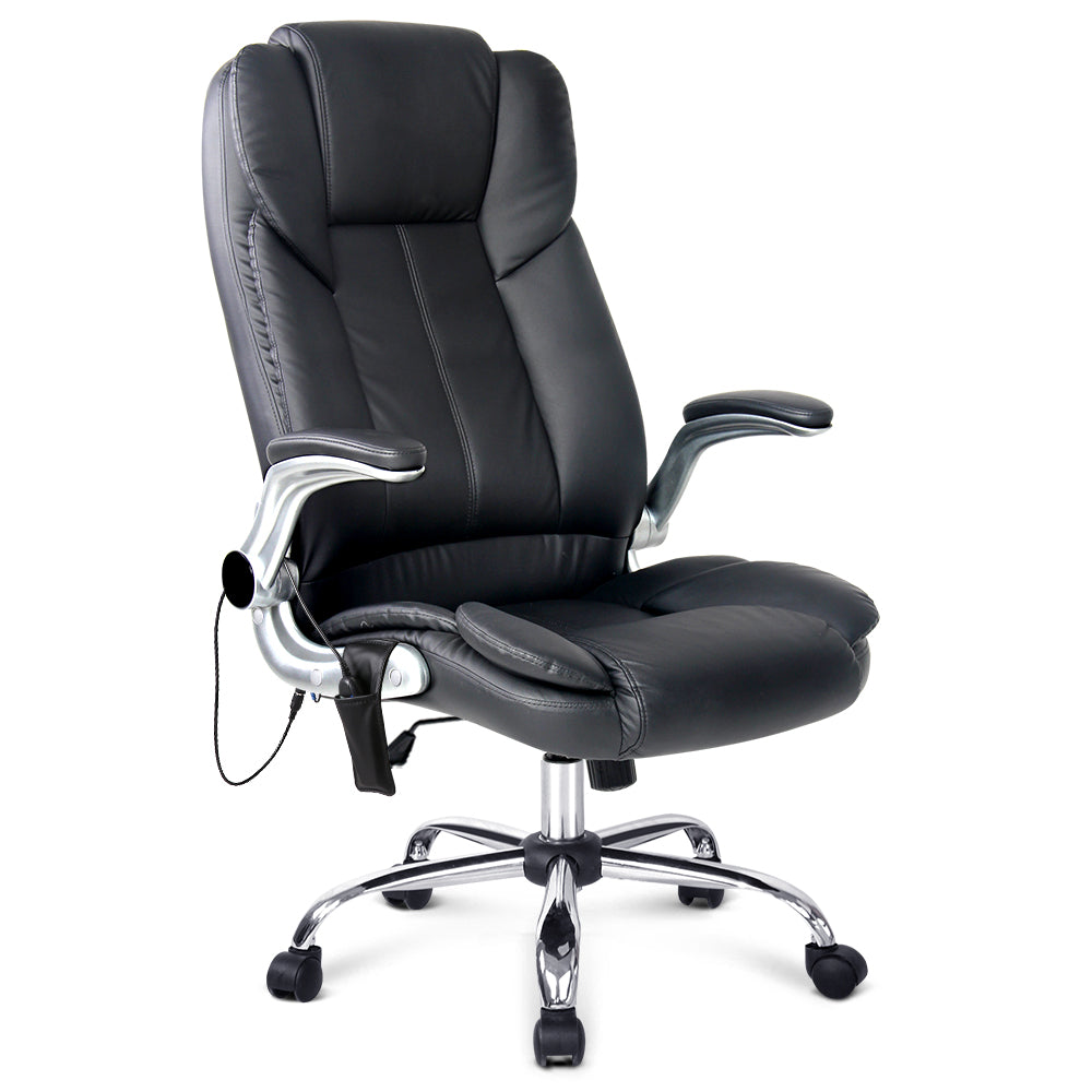 8 Point PU Leather Massage Chair - Black - Ashley Rose