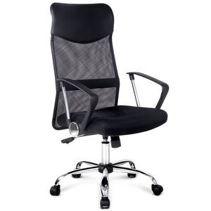 PU Leather Mesh High Back Office Chair - Black - Ashley Rose