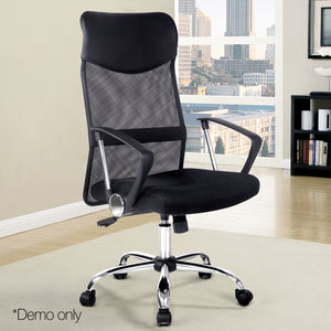 PU Leather Mesh High Back Office Chair - Black - Ashley Rose