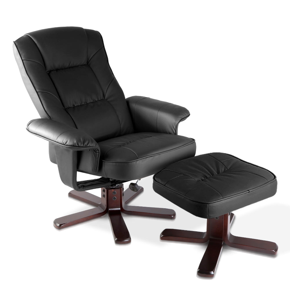 Ashley Rose PU Leather Wood Armchair Recliner - Black - Ashley Rose