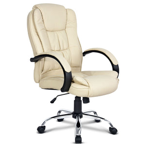 Executive PU Leather Office Desk Computer Chair - Beige - Ashley Rose