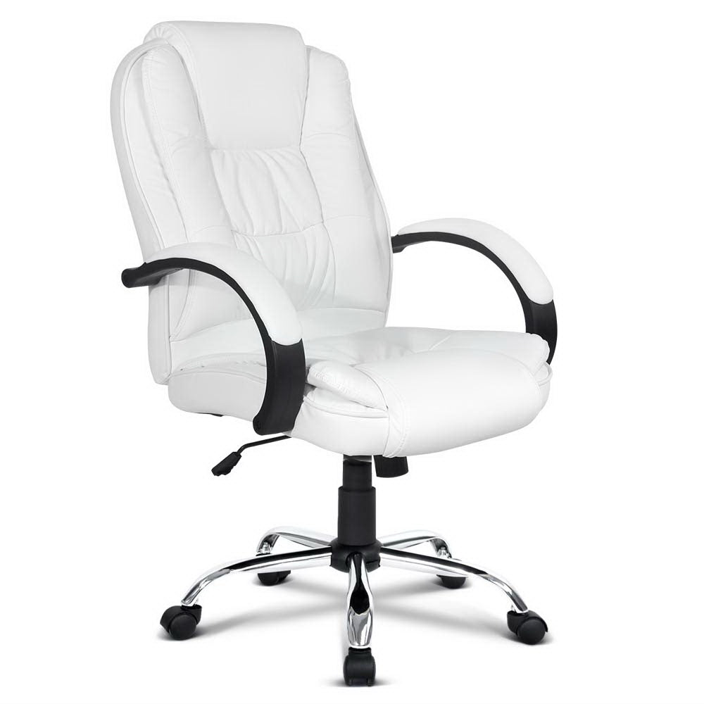 PU Leather Padded Office Desk Computer Chair - White - Ashley Rose