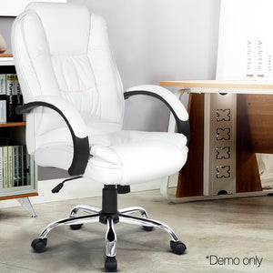 PU Leather Padded Office Desk Computer Chair - White - Ashley Rose