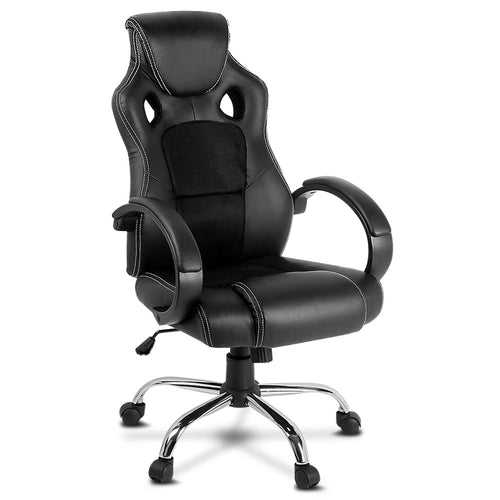 Racing Style PU Leather Office Desk Chair - Black - Ashley Rose