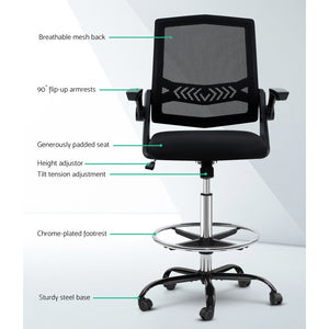 Ashley Rose Office Chair Veer Drafting Stool Mesh Chairs Flip Up Armrest Black - Ashley Rose