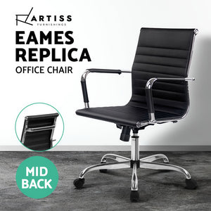 Eames Replica Office Chair Executive Mid Back Seating PU Leather Black - Ashley Rose