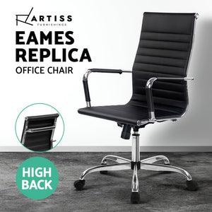 Eames Replica Office Chair Executive High Back Seating PU Leather Black - Ashley Rose