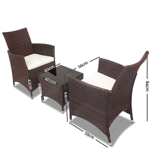 Ashley Rose 3pc Rattan Bistro Wicker Outdoor Furniture Set Brown - Ashley Rose