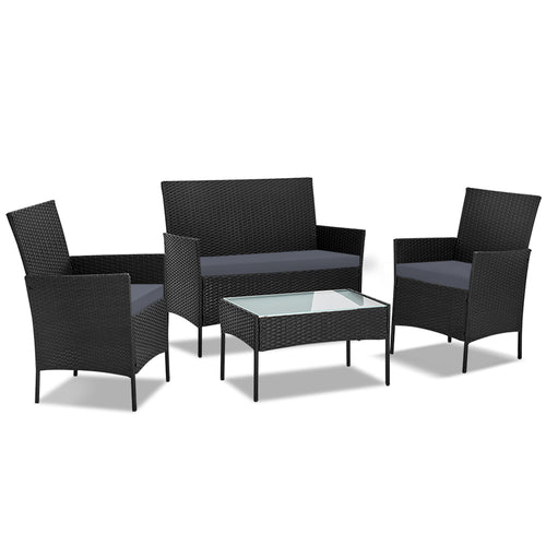 Ashley Rose 4-piece Rattan Outdoor Set - Black - Ashley Rose