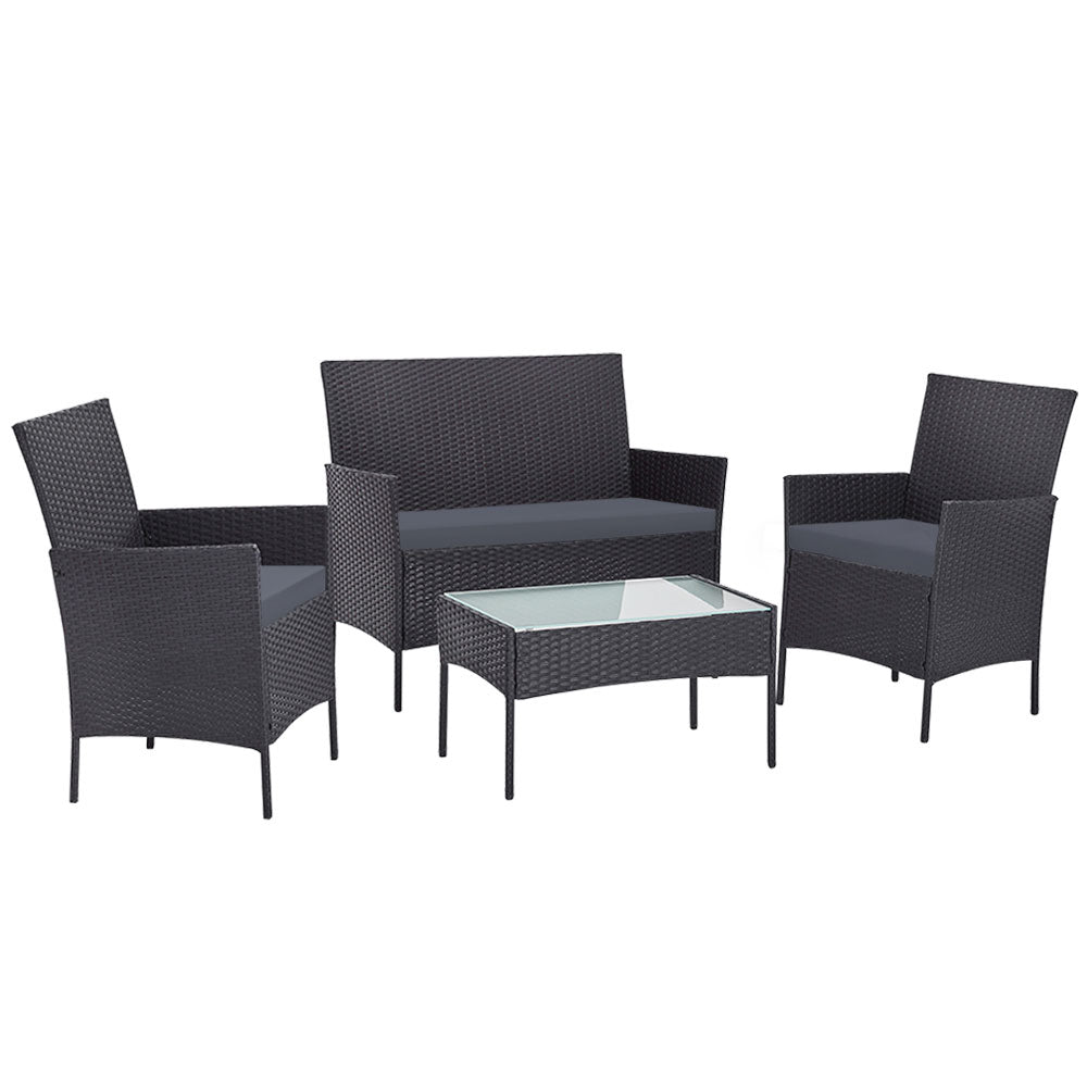 Ashley Rose Outdoor Furniture Rattan Set Chair Table Dark Grey 4pc - Ashley Rose