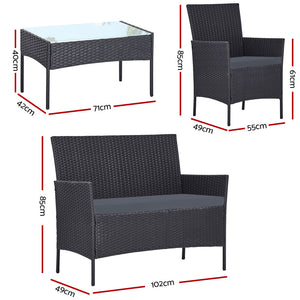 Ashley Rose Outdoor Furniture Rattan Set Chair Table Dark Grey 4pc - Ashley Rose