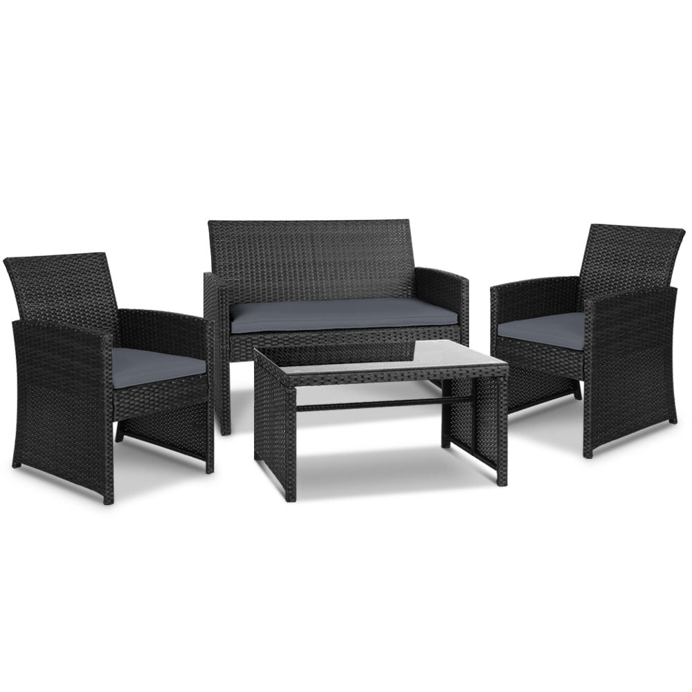 Ashley Rose Set of 4 Outdoor Rattan Chairs & Table - Black - Ashley Rose