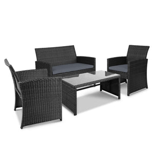 Ashley Rose Set of 4 Outdoor Rattan Chairs & Table - Black - Ashley Rose