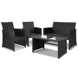 Ashley Rose Set of 4 Outdoor Rattan Chairs & Table - Black - Ashley Rose