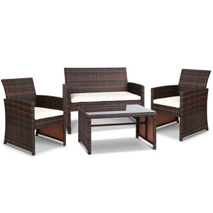 Ashley Rose Set of 4 Outdoor Rattan Chairs & Table - Brown - Ashley Rose