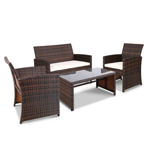 Ashley Rose Set of 4 Outdoor Rattan Chairs & Table - Brown - Ashley Rose