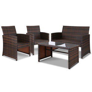 Ashley Rose Set of 4 Outdoor Rattan Chairs & Table - Brown - Ashley Rose