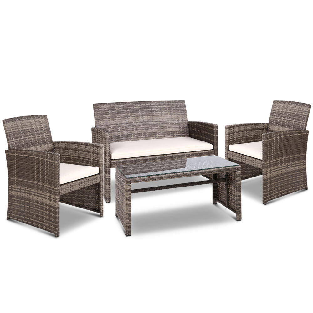 Ashley Rose Set of 4 Outdoor Rattan Chairs & Table - Grey - Ashley Rose