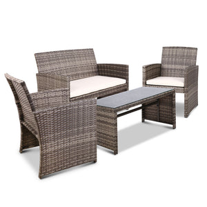 Ashley Rose Set of 4 Outdoor Rattan Chairs & Table - Grey - Ashley Rose