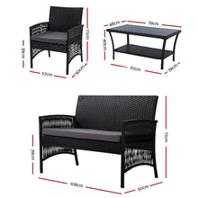 Load image into Gallery viewer, Ashley Rose Outdoor Furniture Rattan Set Wicker Cushion 4pc Black - Ashley Rose