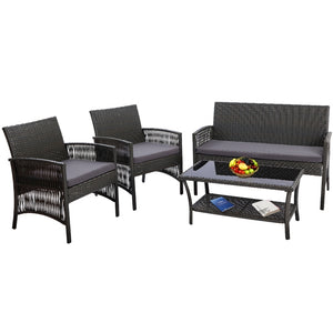 Ashley Rose Outdoor Furniture Rattan Set Wicker Cushion 4pc Dark Grey - Ashley Rose