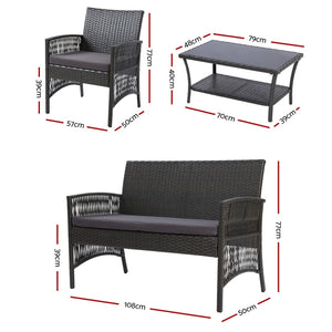 Ashley Rose Outdoor Furniture Rattan Set Wicker Cushion 4pc Dark Grey - Ashley Rose