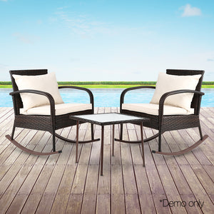 Ashley Rose 3 Piece Outdoor Chair Rocking Set - Brown - Ashley Rose