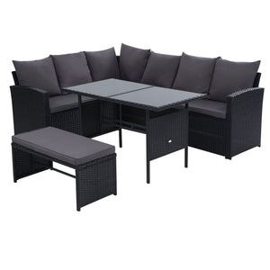 Ashley Rose Outdoor Furniture Sofa Set Dining Setting Wicker 8 Seater Black - Ashley Rose