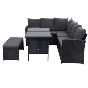 Ashley Rose Outdoor Furniture Sofa Set Dining Setting Wicker 8 Seater Black - Ashley Rose