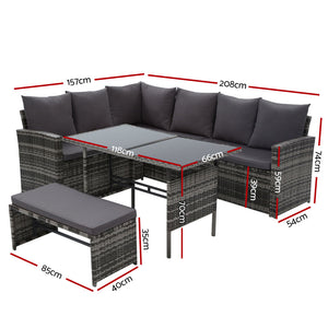 Ashley Rose Outdoor Furniture Sofa Set Dining Setting Wicker 8 Seater Mixed Grey - Ashley Rose