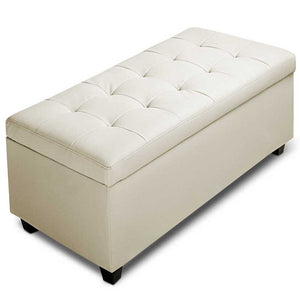 Ashley Rose PU Leather Storage Ottoman - Cream - Ashley Rose