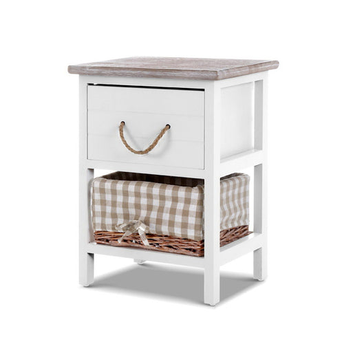 Ashley Rose 2x Bedside Tables Shabby Chic Storage Cabinet Unit Drawers Side Basket - Ashley Rose