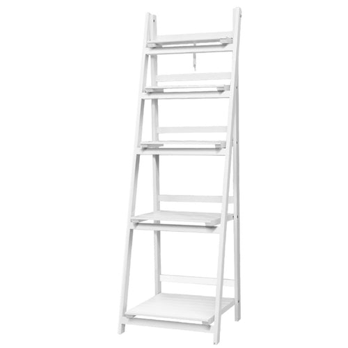 Ashley Rose Display Shelf 5 Tier Wooden Ladder Stand Storage Book Shelves Rack White - Ashley Rose